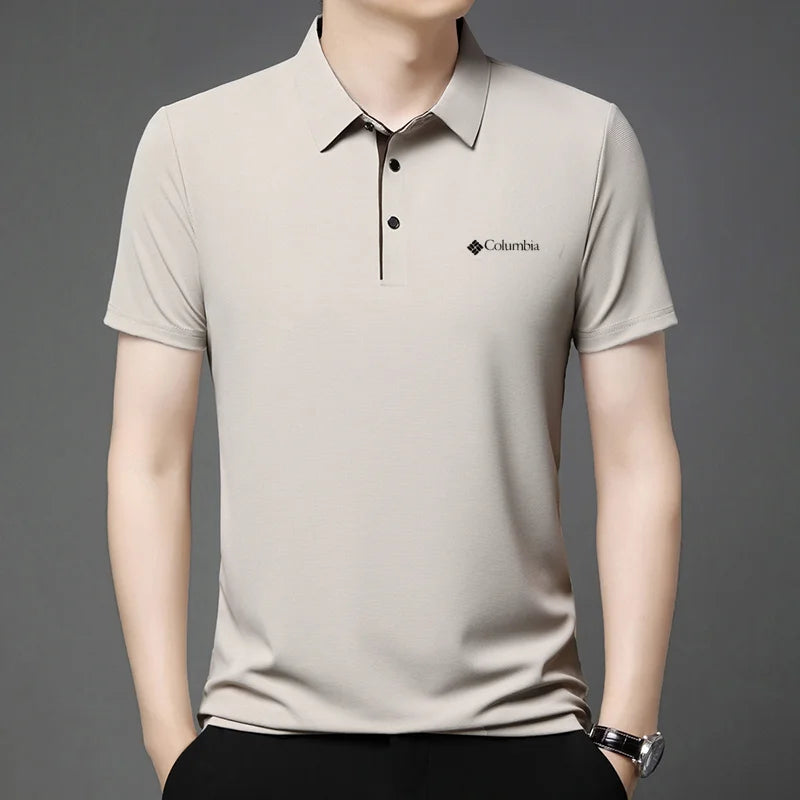 High end brand men letter printed short sleeved polo shirt, cool breathable casual business 2025 summer new style lapel shirt.