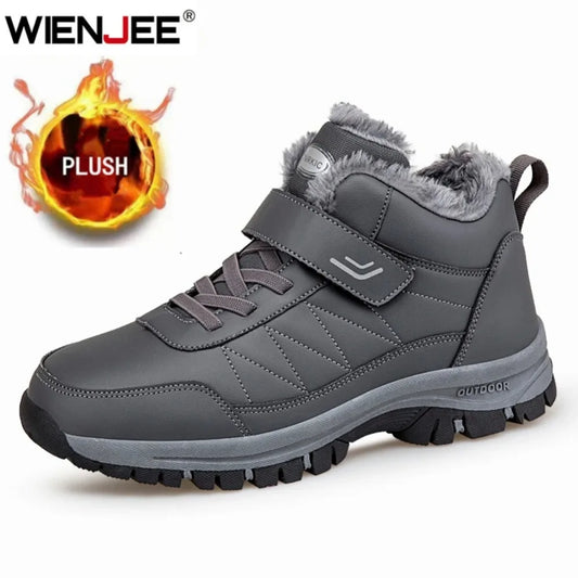 Winter Boots for Men New Waterproof PU Leather.  plush Non-slip  High-top Casual Shoes