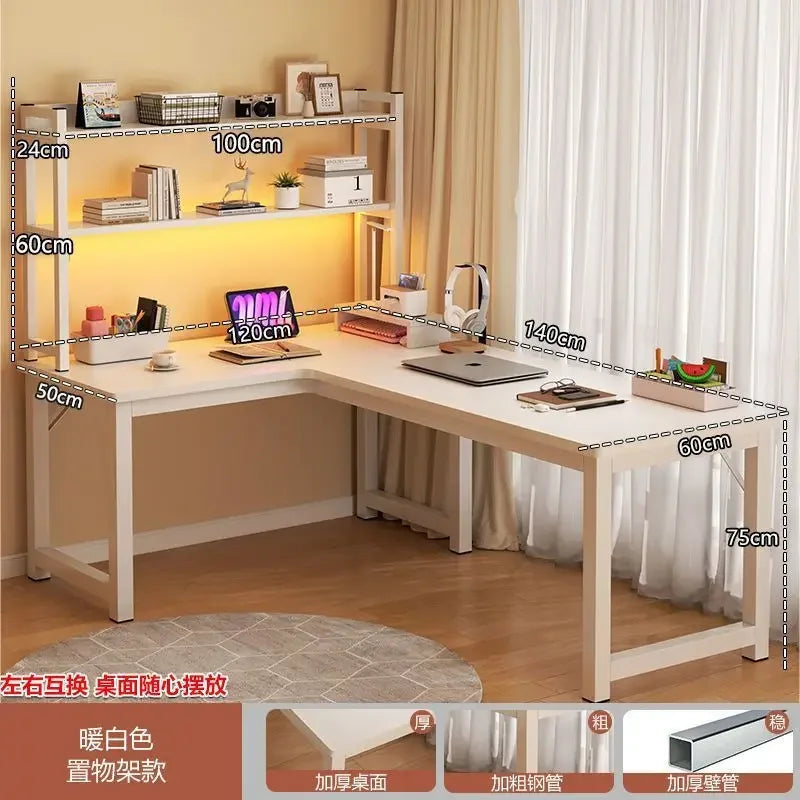 L Shaped Computer Desk, Home Office Desk with 2 Drawer and Bookshelf.