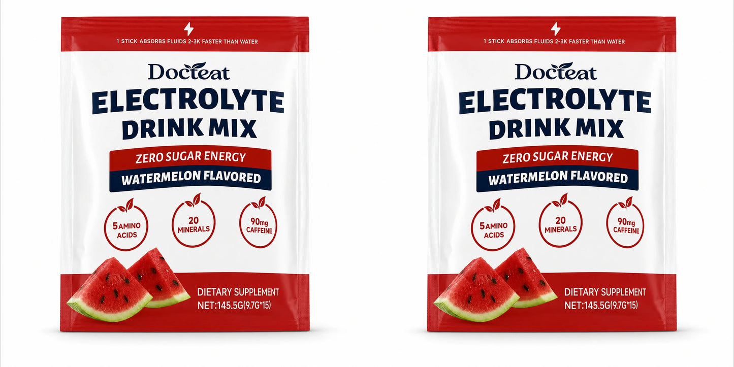 Electrolyte Drink Mix, Watermelon Flavored Zero Sugar Powder, 15 Servings, 90mg Caffeine with L-Citrulline and Taurine.