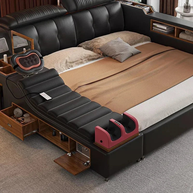 Modern Double Bed Girls Design, Smart Bedroom Queen King Princess Leather.
