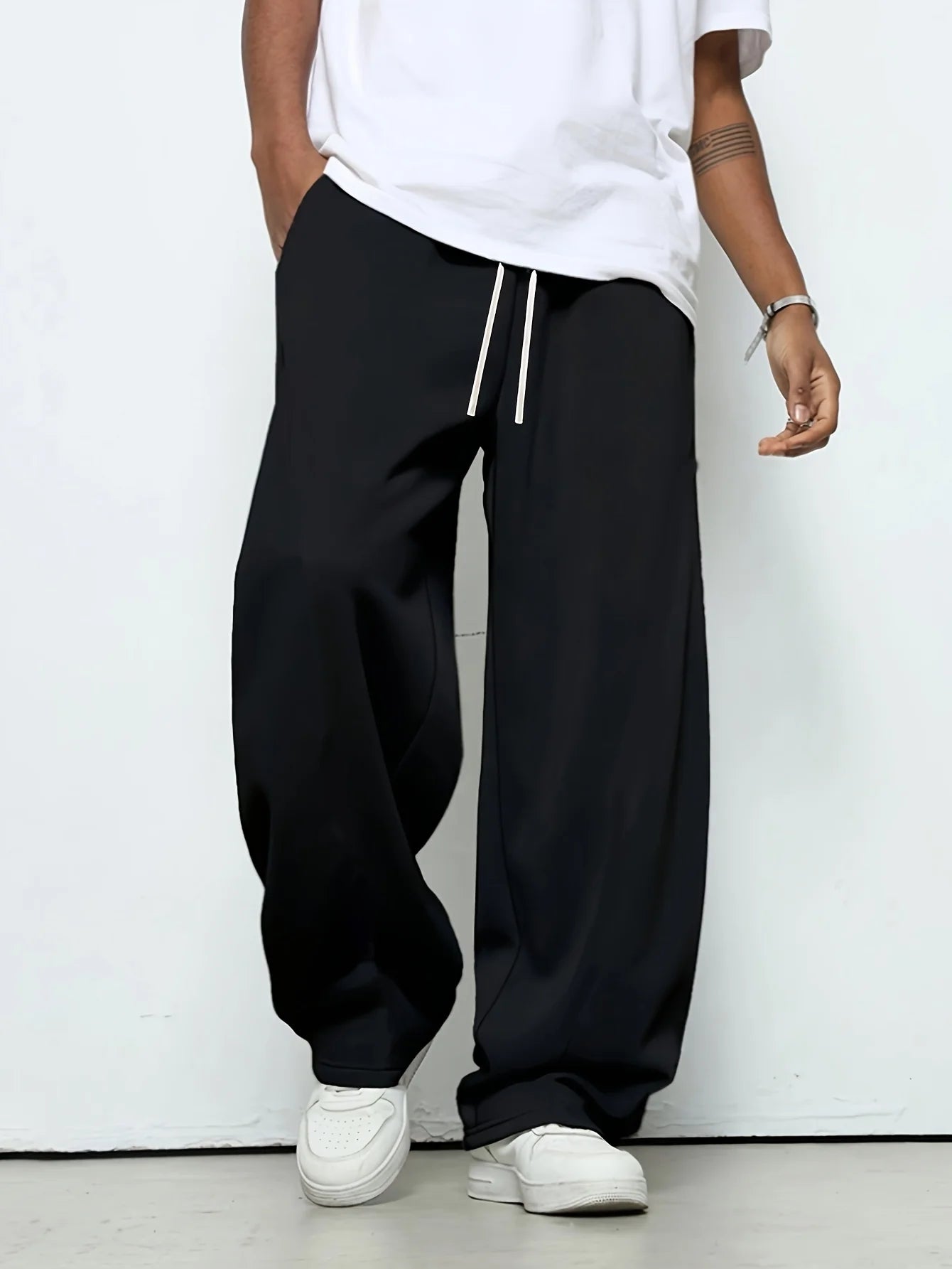 Men heavy breathable sports jogging pants, elastic drawstring waist loose casual trousers.