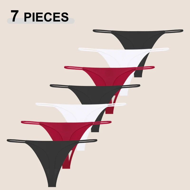 7Pcs/Set Traceless Ice Silk Thongs For Women, Sexy Low Waist Elastic Underwear Ultra-thin Female Cozy Breathable G-strings.