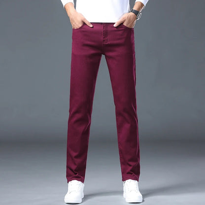 Men Fashion Classic Jeans Solid Color  Streetwear Trousers Stretch Slim-fit
