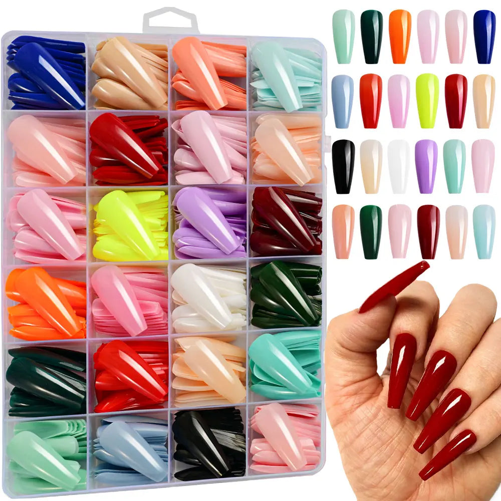 576pcs/Box Colorful Fake Nails Black Red Design, Oval Short Square Press On Mixed Full Cover Nail Tips.