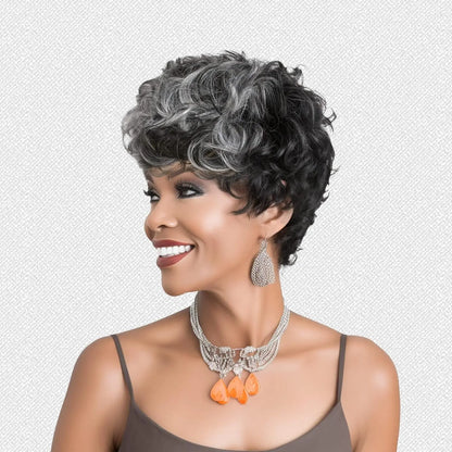Black women's short elf wig with bangs, curly  wig