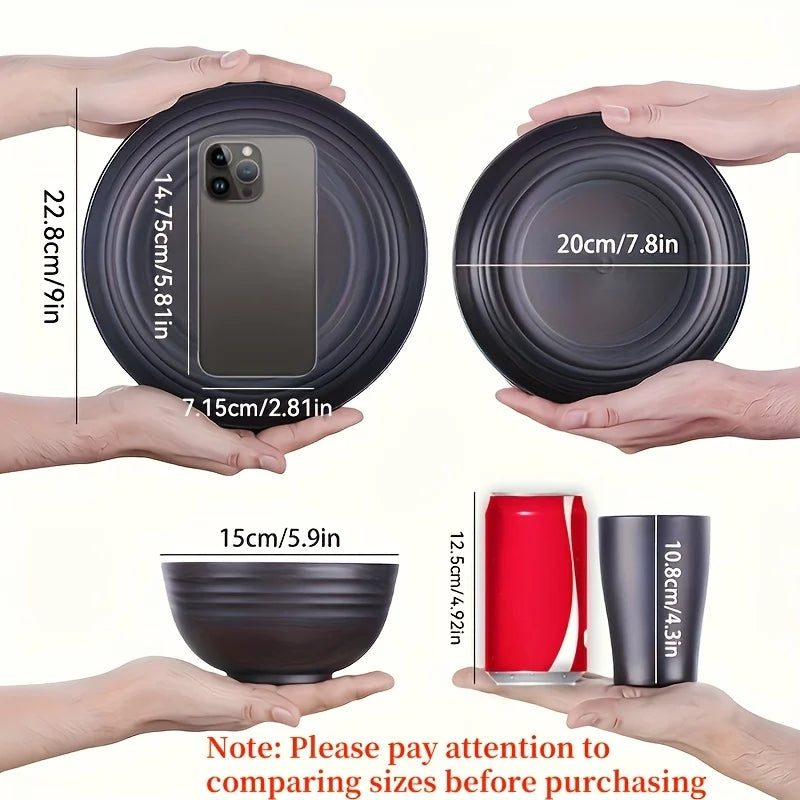 16-PC Unbreakable Plastic Dinnerware Set | Microwave & Dishwasher Safe, Plates Bowls Cups