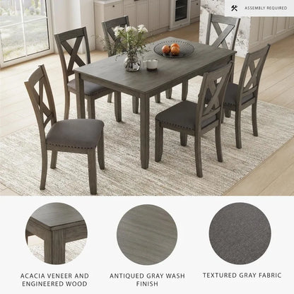 Caitbrook 7-Piece Dining Set, Rustic Gray Table & 6 Chairs
