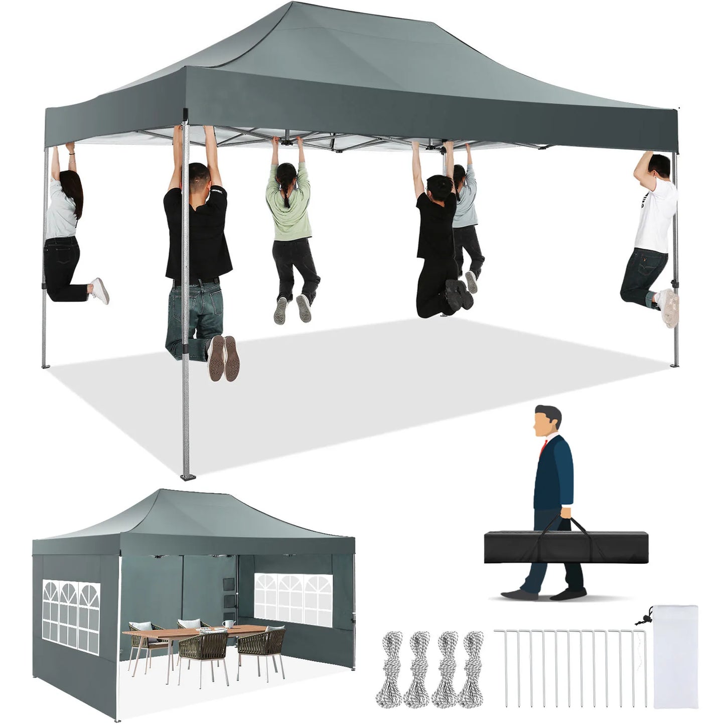 10x15 Heavy Duty Pop up Canopy,  with 4 sidewalls, Commercial  Canopy Wedding, Party Tents.