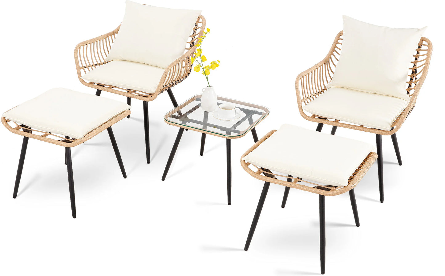 5 Piece Patio Furniture Set, Outdoor Wicker Small Conversation Bistro Set.