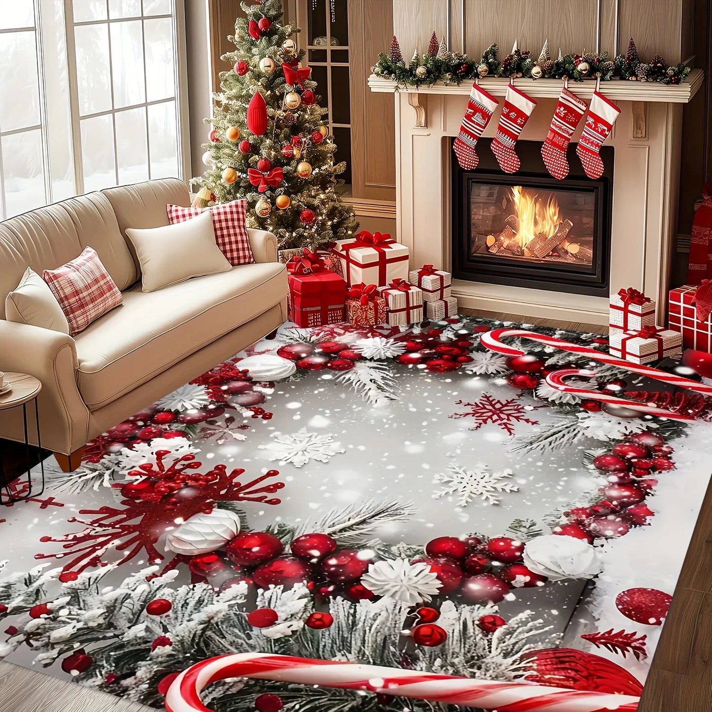VIKAMA Christmas Rug Festive Carpet For Live Room Large Area Rug.