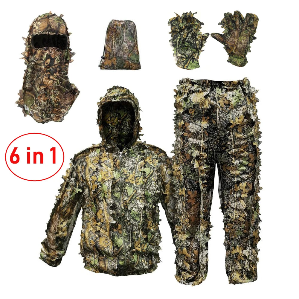 Breathable Camouflage Hunting Suit for Men Woman Hooded  Leafy Design