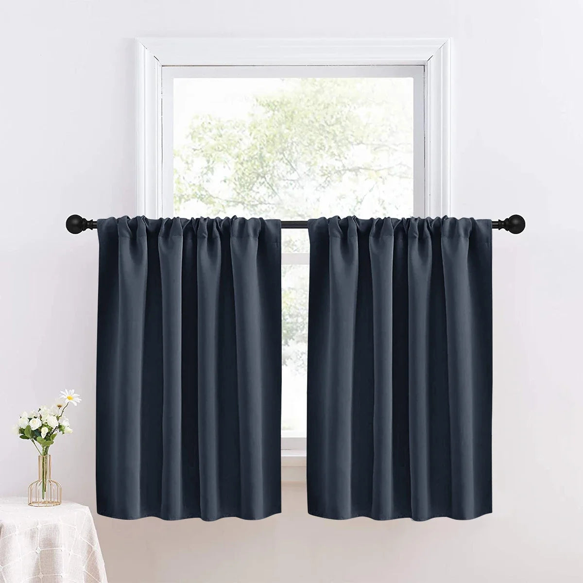 1pc Solid Short Curtain, Small Curtains for Kitchen, Bathroom, High Blackout.