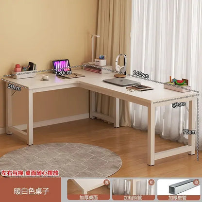 L Shaped Computer Desk, Home Office Desk with 2 Drawer and Bookshelf.