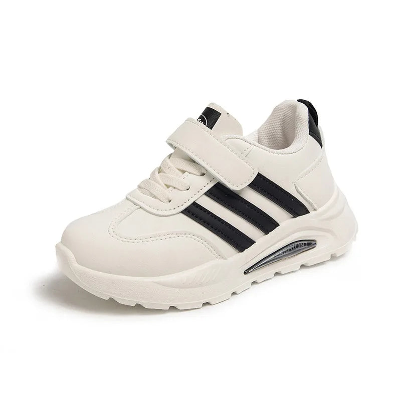 2026 New Spring Fall Sport Shoes for Boys, Fashion Patchwork Stripes Sneakers for Girls, Black, Khaki, Gray Kids Trainers.