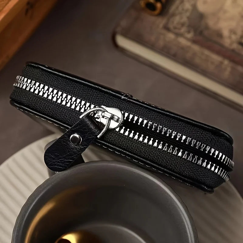 Vintage Leather Wallet, Slim Card Holder with 12 Slots Unisex.