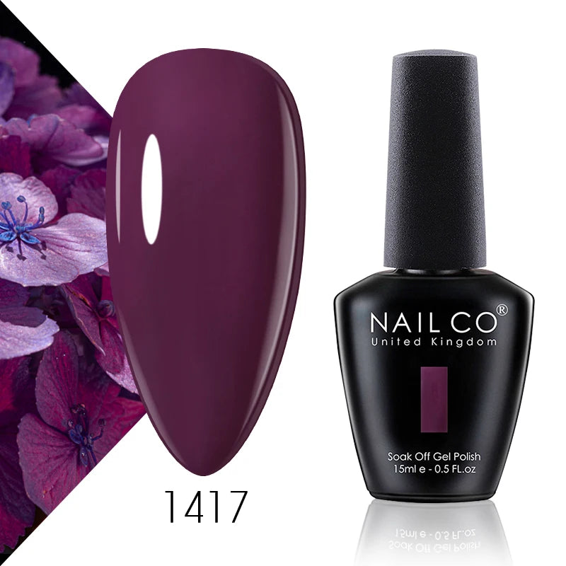 NAILCO 15ml Color Gel Nail Polish Soak Off, Hybrid Varnishes Manicure, UV&LED Nail Gel Semi Permanent Lacquer Base Top Coat.