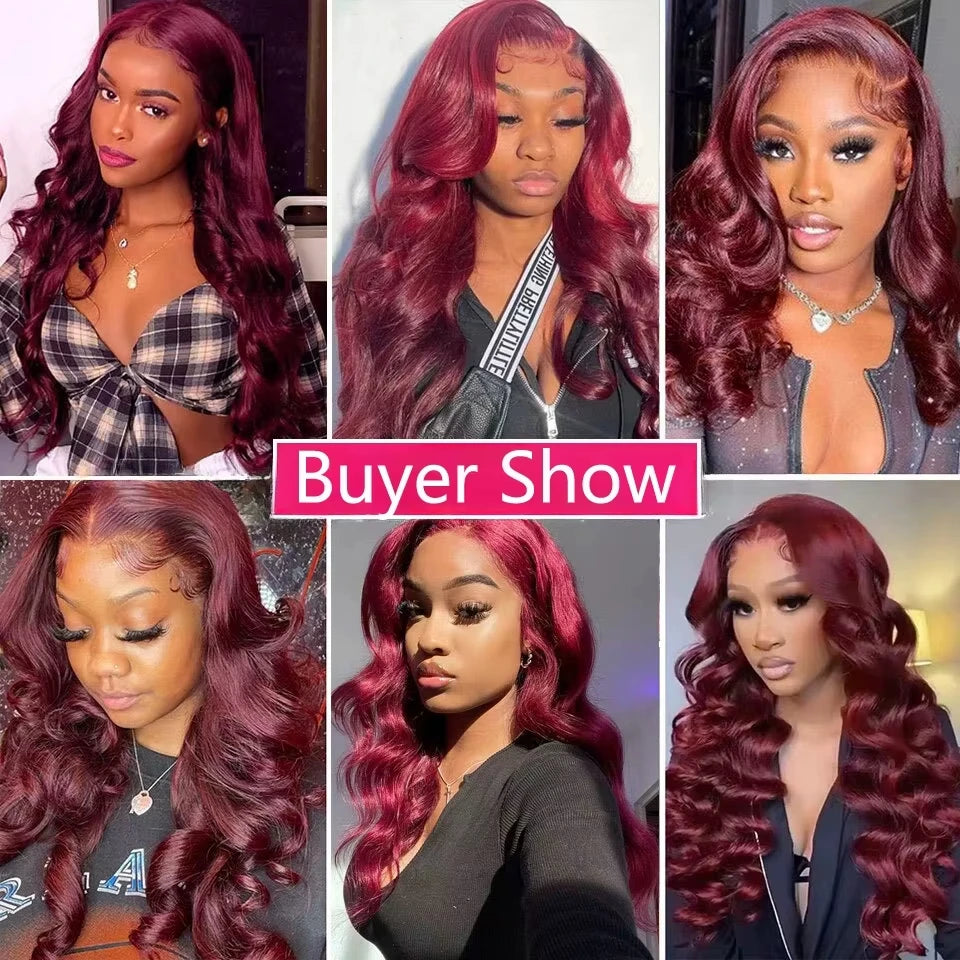 16A Burgundy 99j Body Wave Bundles, Red Colored Human Hair Bundles, 1/3/4 PCS Brazilian Virgin Hair Weave Extension For Women.