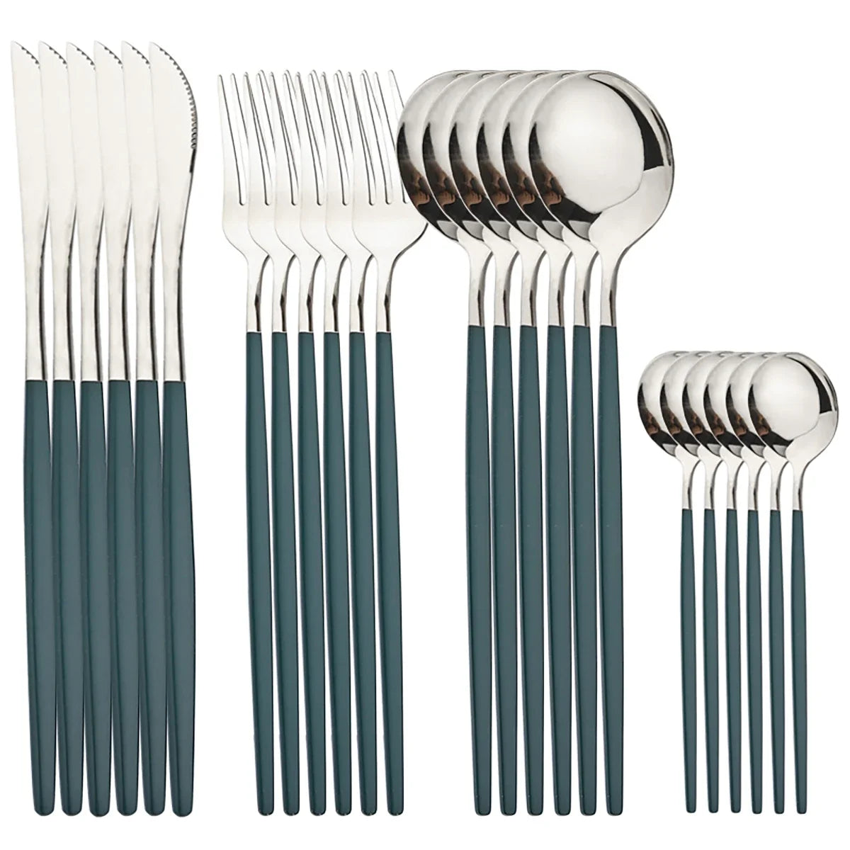 24pcs Dinnerware Set Stainless Steel  Polished, Dishwasher Safe, Knives Forks & Spoons