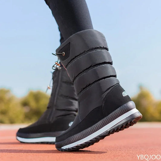2025 Non Slip Waterproof Platform Casual Female White Shoes, Winter Thick Warm Plush Mid-calf Boots.