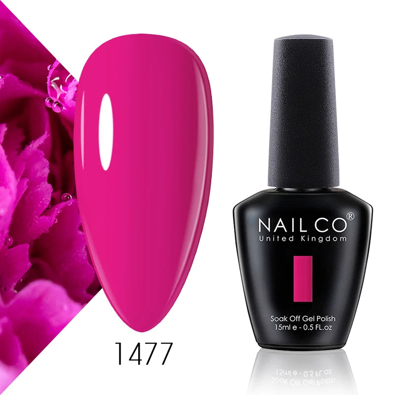 NAILCO 15ml Color Gel Nail Polish Soak Off, Hybrid Varnishes Manicure, UV&LED Nail Gel Semi Permanent Lacquer Base Top Coat.
