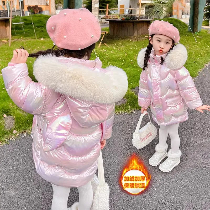 Girls Shiny winter Jackets Thick Hooded Outerwear 3-10 Years