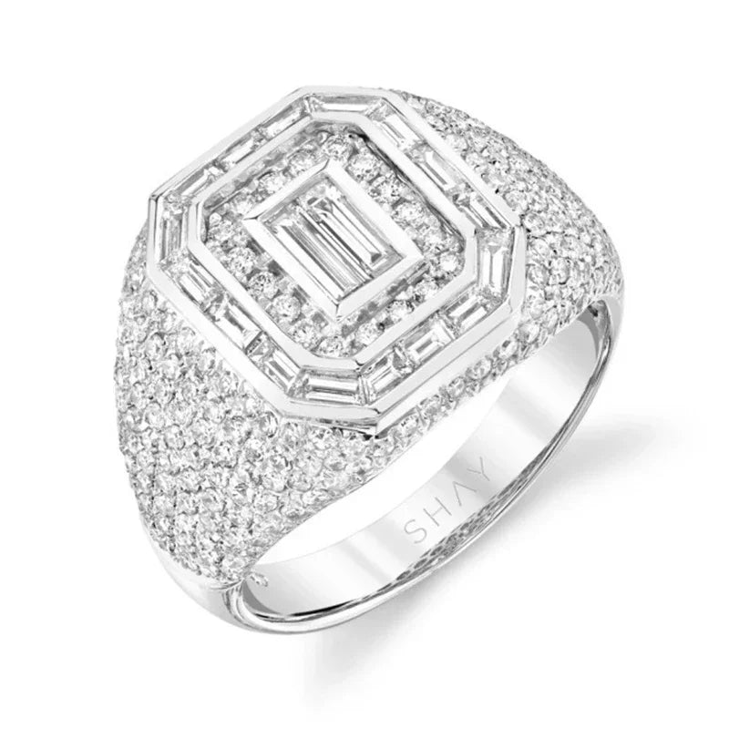 Hip Hop Style Trendy Men Rings, Iced Out Bling Cubic Zirconia Geometry Ring.