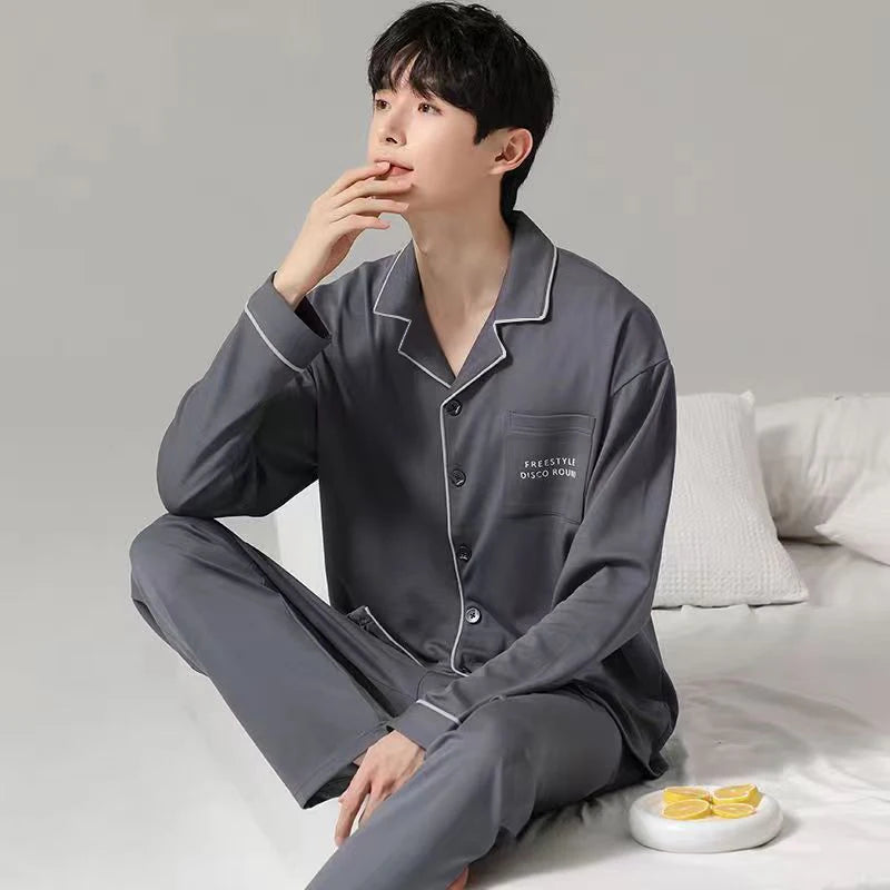 Pajamas Men's Long-Sleeved Spring and Autumn Men's Two-Piece Suit