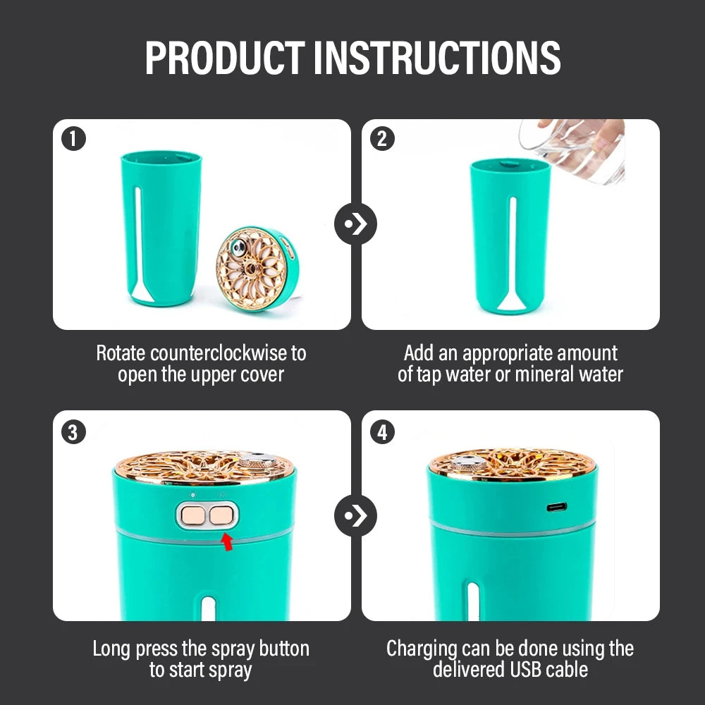 Car Air Humidifier USB Portable Remove Odors,  Color Lamp Air Purifier Auto Spray