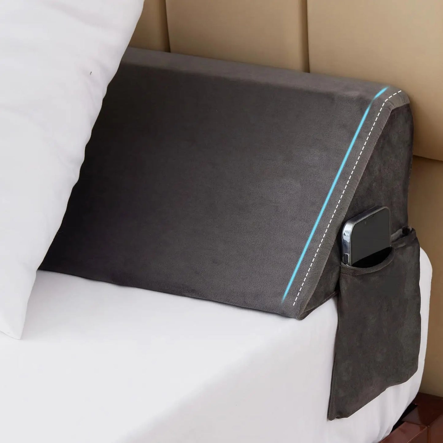 King Size Wedge Pillow for Headboard Gap Filling, Removable Cover, Machine Washable.