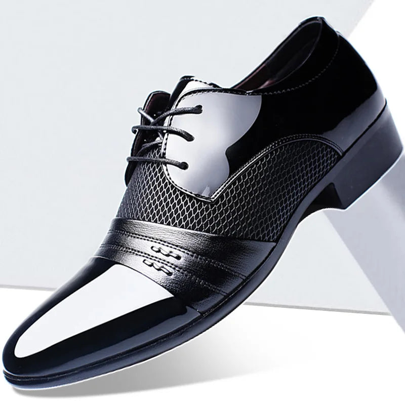 New British Men's Leather Shoes, Classic Man Pointed Toe Formal Shoes Lace Up.