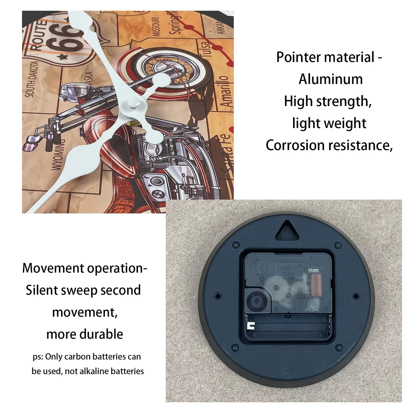 Fashionable No. 66 Road Motorcycle Wooden Wall Clock Living Room, Bedroom ,Kitchen, Home Decoration, (Without Batteries)