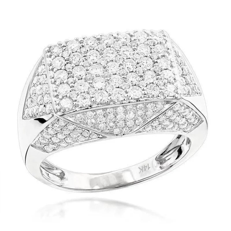 Hip Hop Style Trendy Men Rings, Iced Out Bling Cubic Zirconia Geometry Ring.