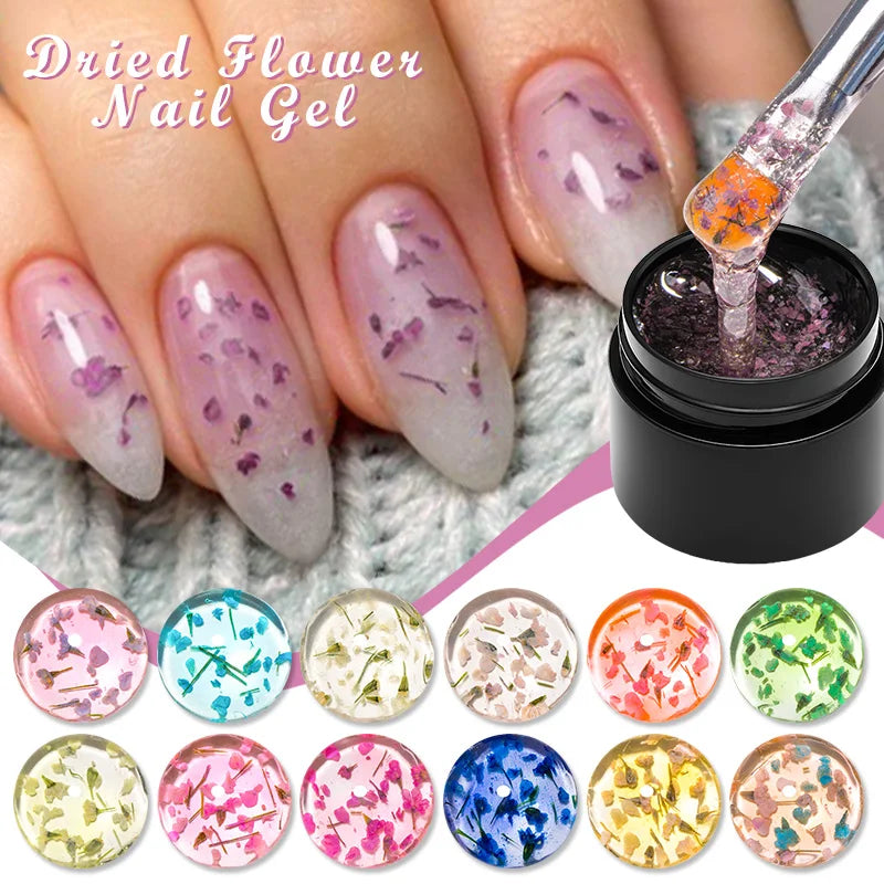 5ml Pink Dried Flower Nail Gel Polish, Semi Permanent Natural Flower Fairy Nail Art, Gel Soak Off, UV Painting Varnishes For Nails.