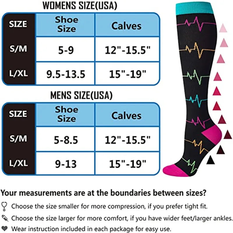 Men & Women New Compression Socks, Sports Socks ,Medical, Nursing, Edema, Diabetes, Varicose Veins ,Flight Travel Cycling Socks.