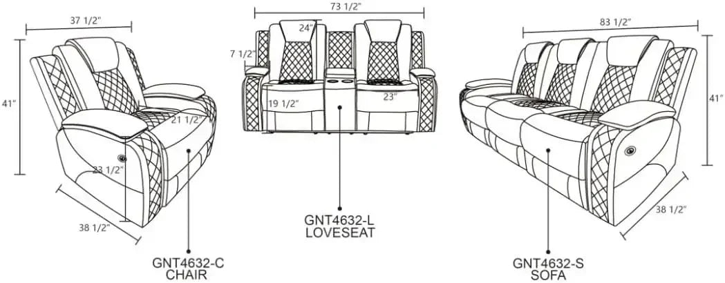 Power Living Room Furniture Sets, Electric Recliner Chair with LED Light, Sectional Sofa Loveseat with Wireless Charging.