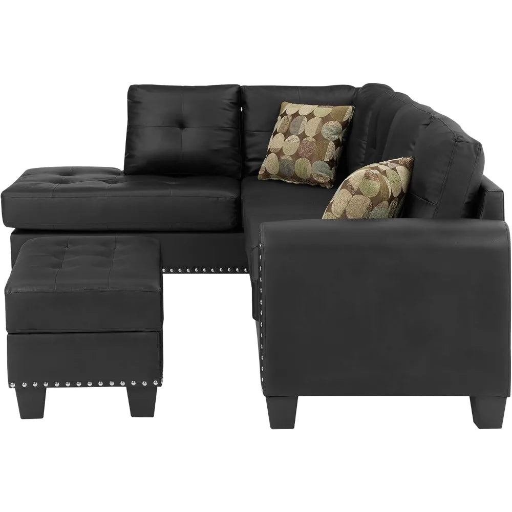 3-Piece Sectional Couch Set L Shape 98" Wide Sofa, with 2 Cup Holders, Storage Ottoman