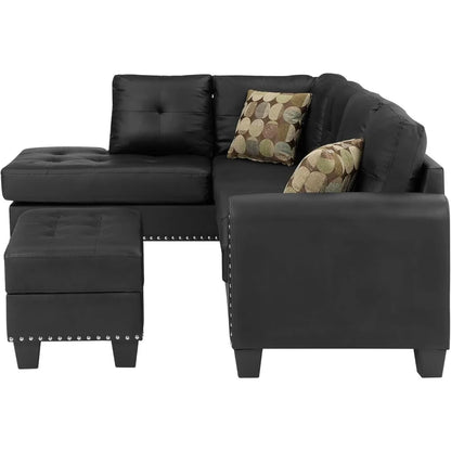 3-Piece Sectional Couch Set L Shape 98" Wide Sofa, with 2 Cup Holders, Storage Ottoman