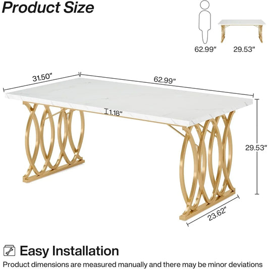 Modern Dining Table, 63" Large Kitchen Table for 4-6 People, Unique Rectangular Dinner Table.