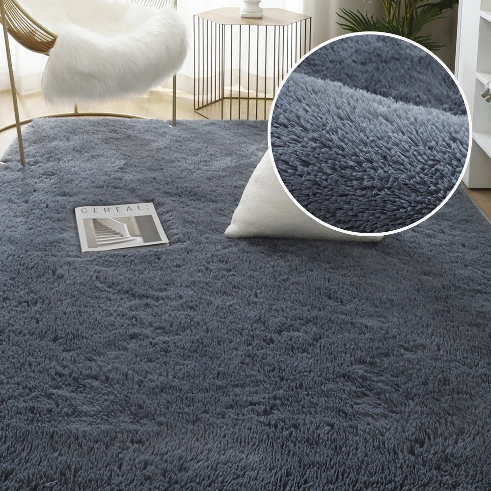 Tapis gris pour salon, tapis moelleux antidérapants pour chambre à coucher.
