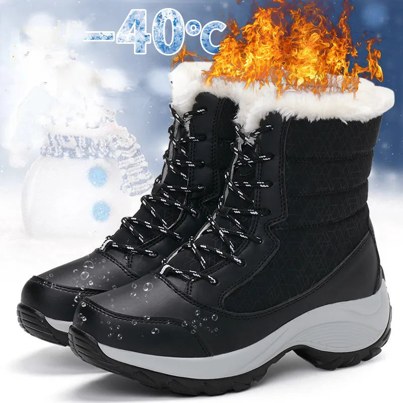 Women Boots Waterproof Winter 2024 Platform Ankle Boots. Keep Warm Snow Shoes Plush Outdoor Short Boots.