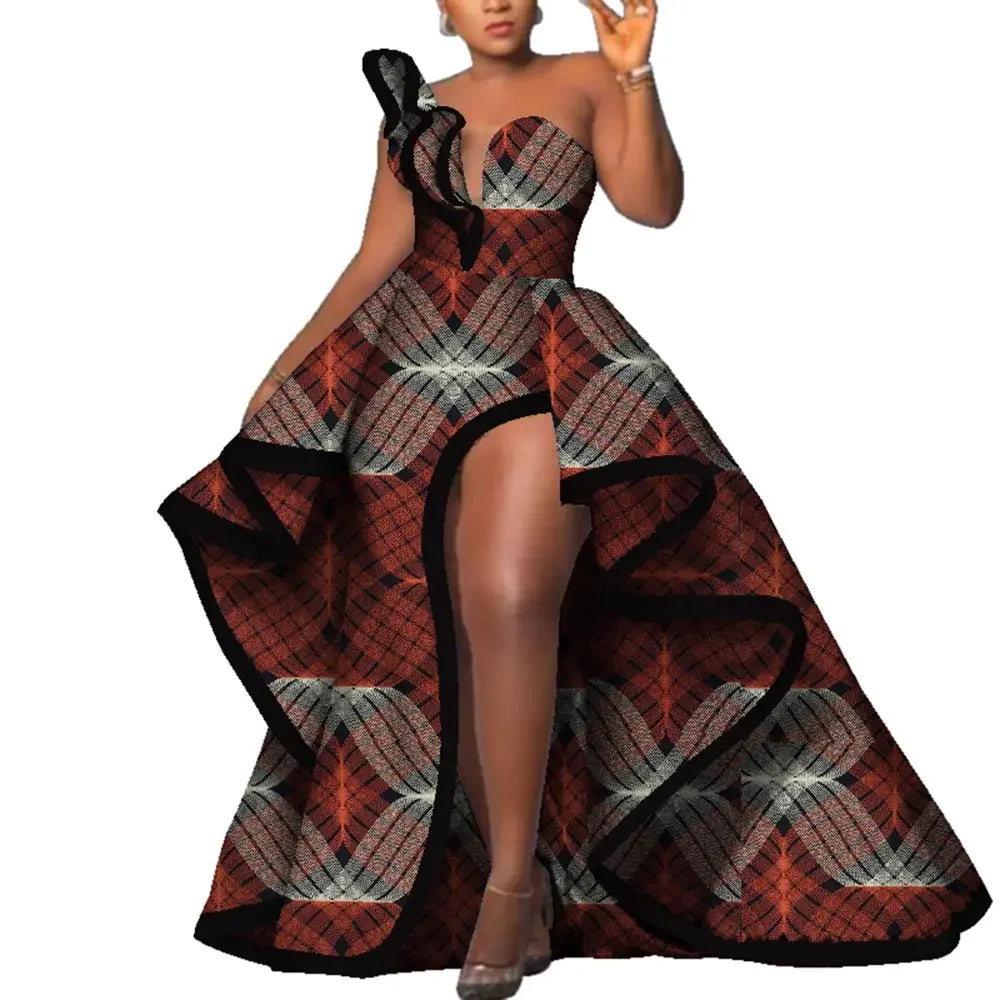Dashiki Party Dresses Fashion Robe Floral Print Maxi, Long Strapless African Dresses for Women WY6981.