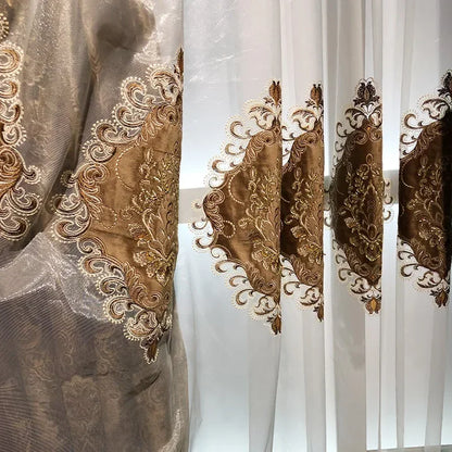 Curtains for Living Room, Dining, Bedroom, High Window Luxury Print Velvet Carved Gold