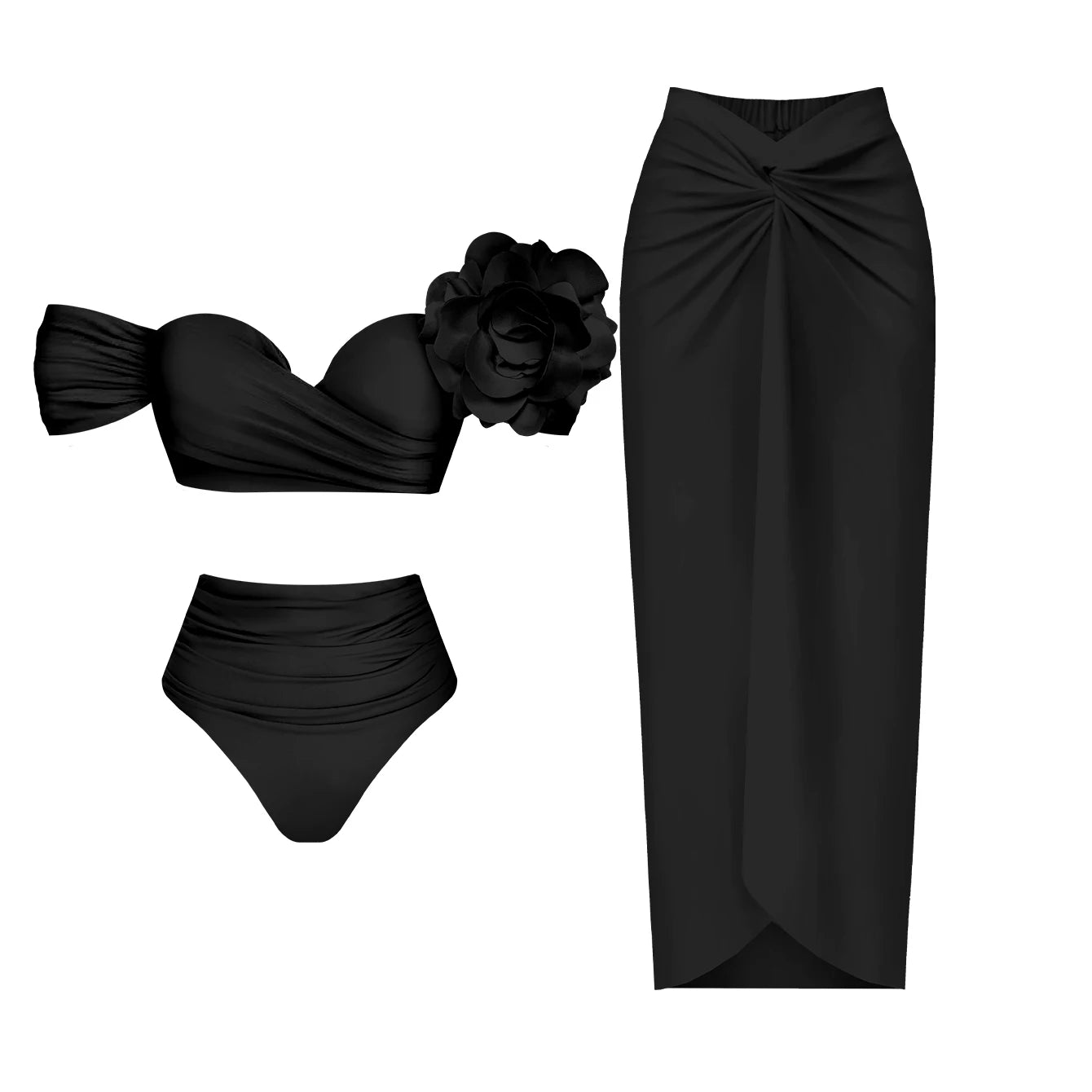 3D Flower Bikini Set  Low Waist Swimwear , Women Solid , Sexy Beach Wear Female.