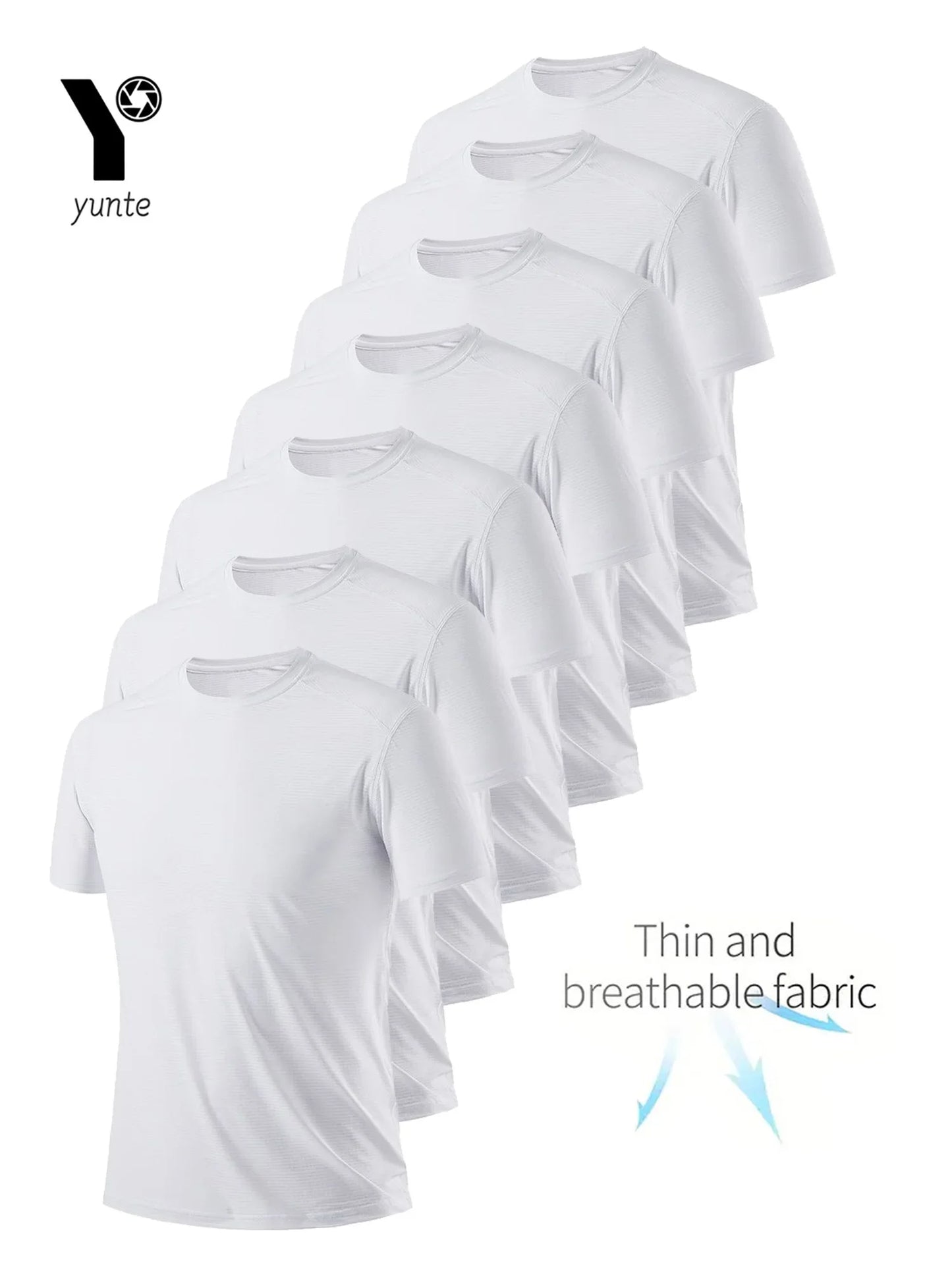 Round Neck T-Shirt 7-Piece White Ultra-Light Men Quick-Drying Breathable Sweat-Absorbent Shirt.