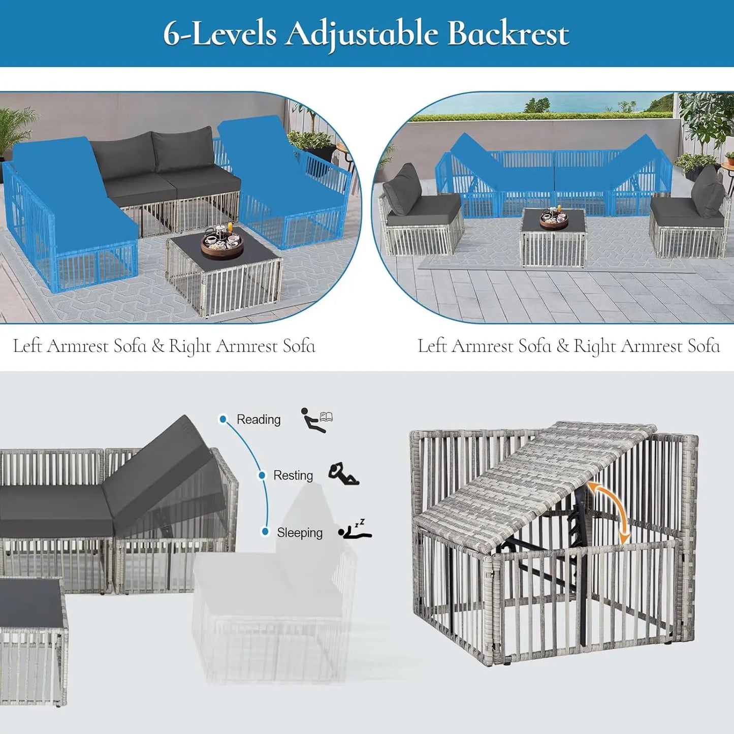 7 Pieces Outdoor Patio Furniture Set, Wicker Outdoor Sectional.