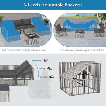 7 Pieces Outdoor Patio Furniture Set, Wicker Outdoor Sectional.