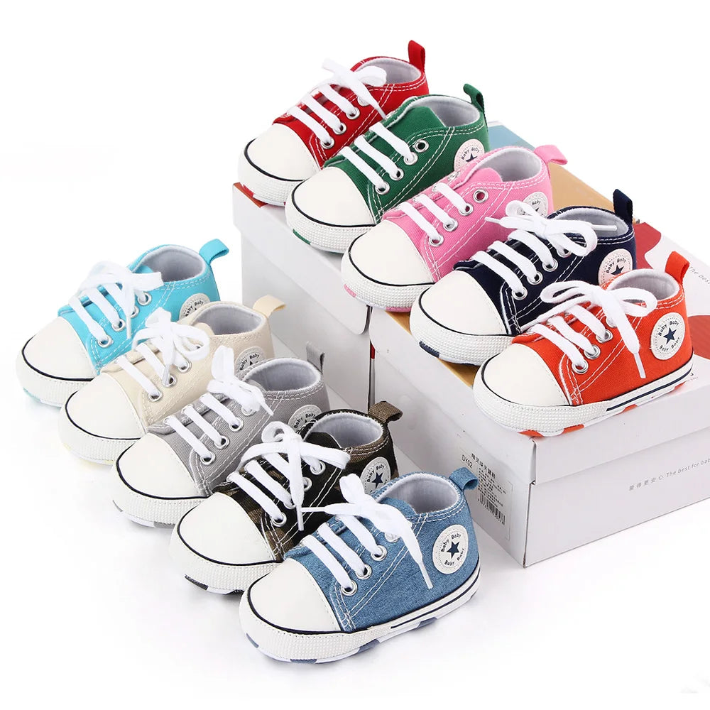 New Baby Shoes Boys Girls Classic Canvas Casual Sneakers, Spring Newborn First Walker Toddler, Non-Slip Walking Shoes.