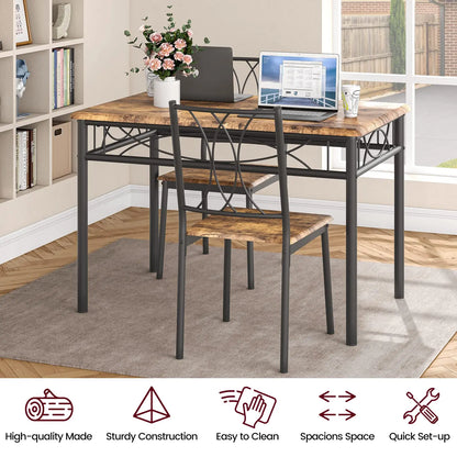 Kitchen Table and Chairs for 4with  Metal and Wood Rectangular Table