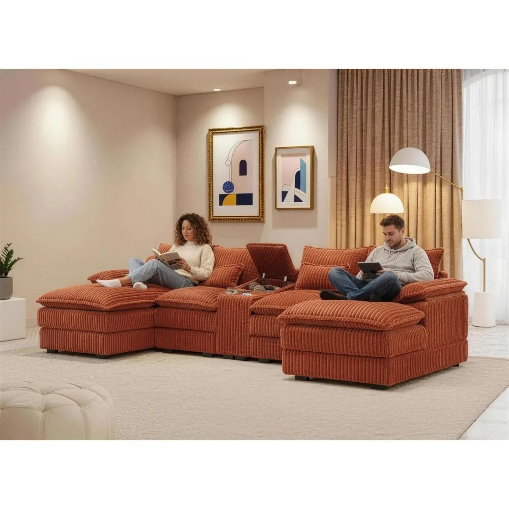 Modern Large Chenille Fabric U-Shape Sectional Sofa with Plush Comfort and Versatile Design for Living Room Seating